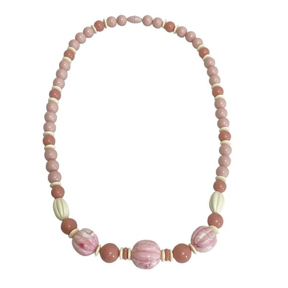Vintage Avon Necklace Pink / Cream Beads 26" Long Retro Accessory - Picture 4 of 11